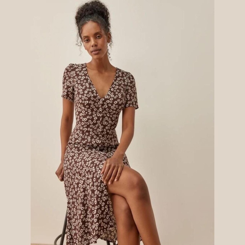 Reformation Brown Floral Midi Dress